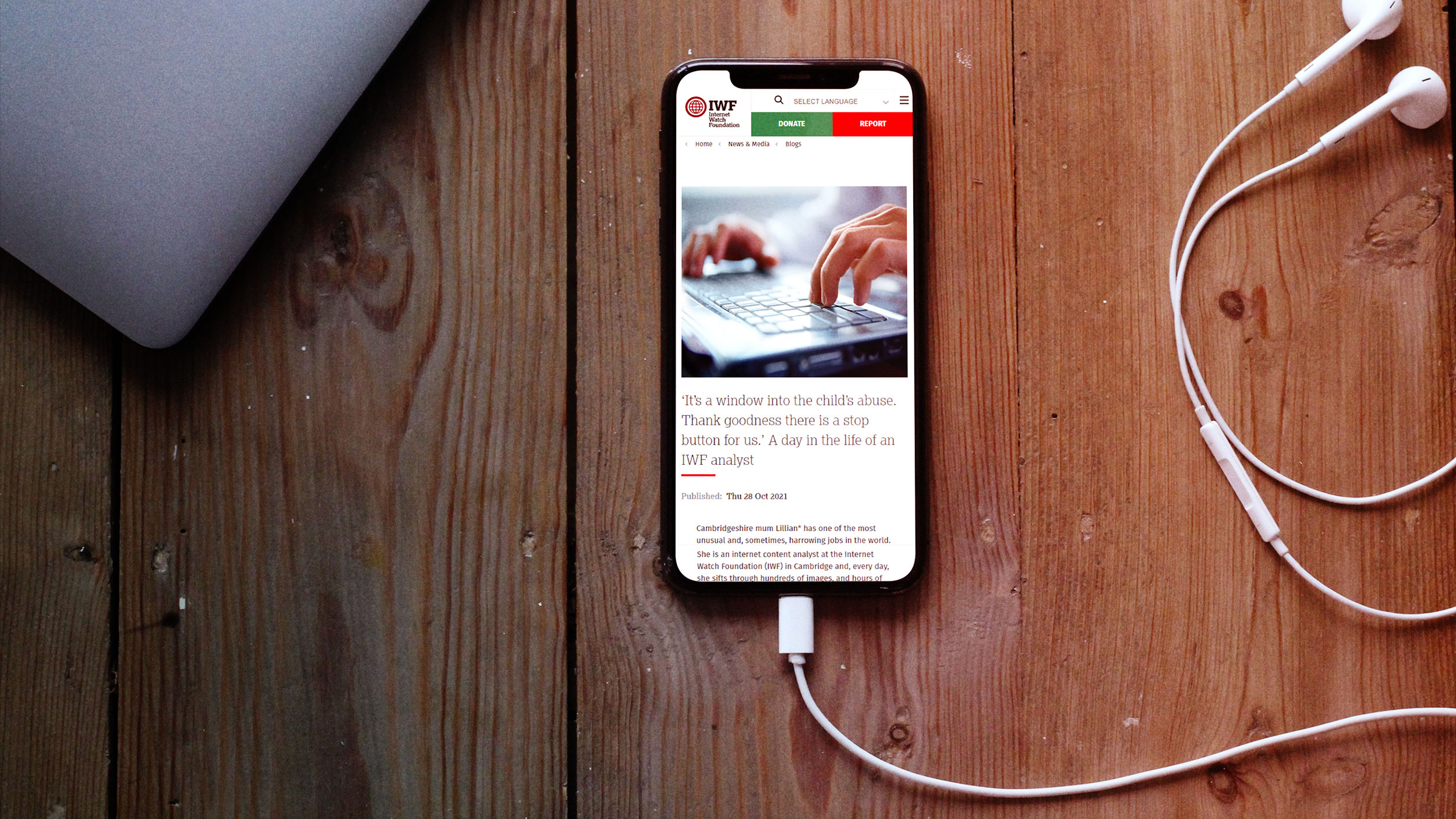 Phone with IWF News Page