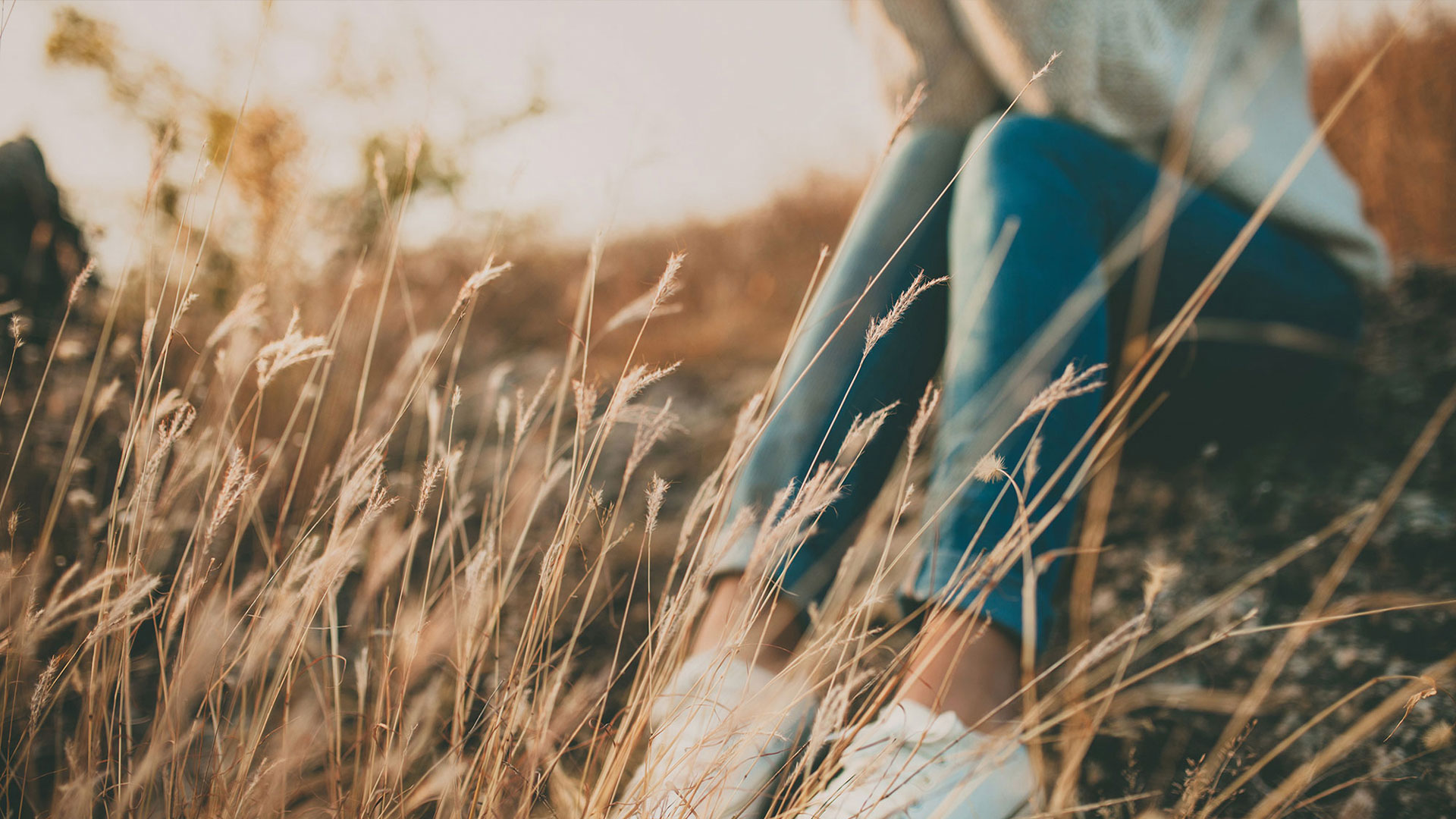 Girls legs behind grass